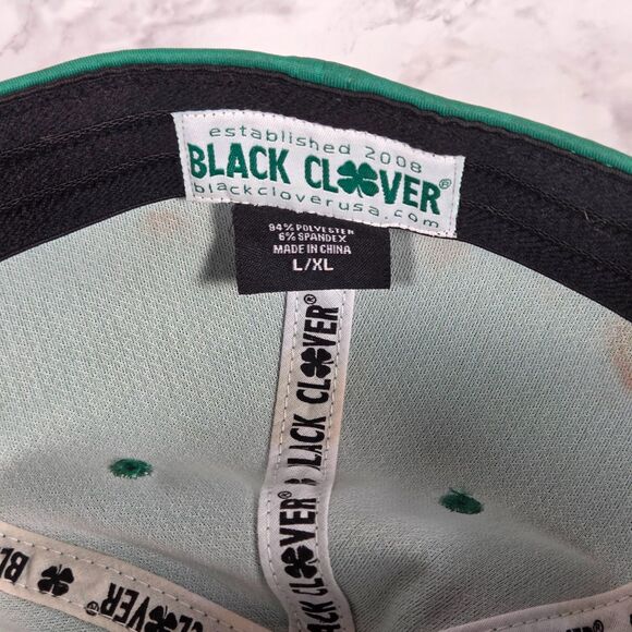 Black Clover Live Lucky Premium Green Hat Men L/XL Stretch Fitted 3D Embroidery - Picture 7 of 7
